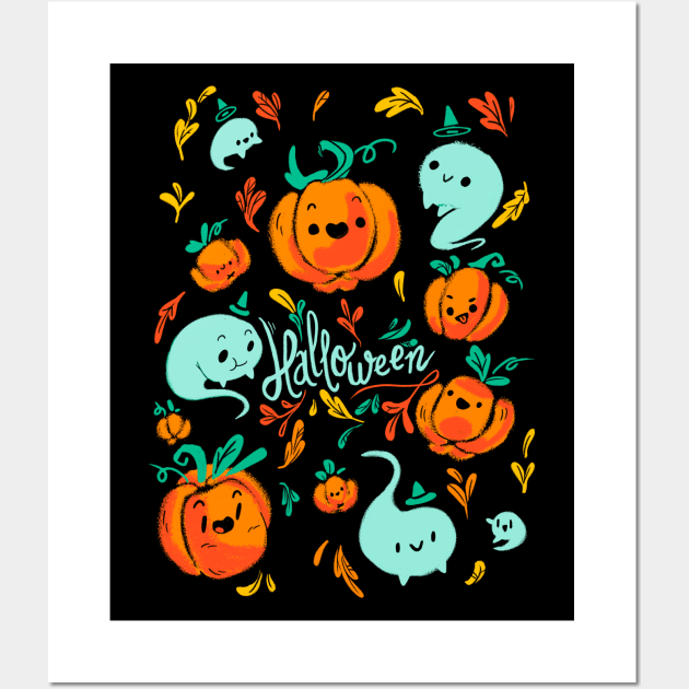 Pumpkins and Ghosts - Halloween Design Wall Art by TheTeenosaur